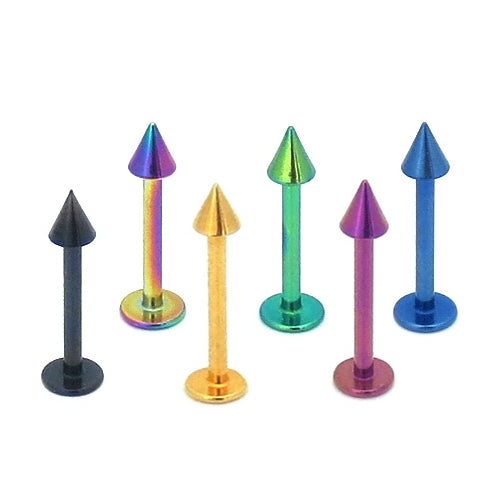 16GA Titanium Ion Plated Over 316L Surgical Steel Labret/Monroe with Spike-Body Piercing Jewellery, Labret, Monroe-185-Glitters