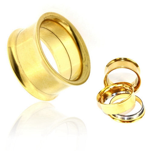 Gold Plated Surgical Steel Double Flared Screw-Fit Tunnels-Body Piercing Jewellery, Plug, Tunnel-269-Glitters