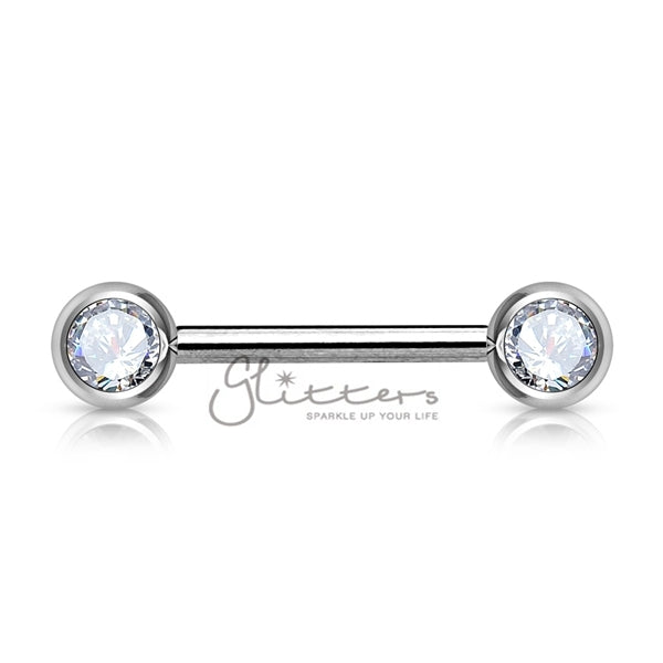 316L Surgical Steel Double Front Facing Gem Nipple Barbells-Body Piercing Jewellery, Nipple Barbell-963-Glitters