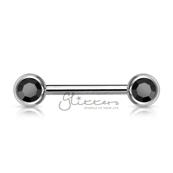 316L Surgical Steel Double Front Facing Gem Nipple Barbells-Body Piercing Jewellery, Nipple Barbell-964-Glitters
