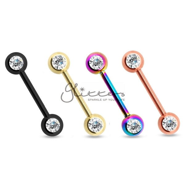 316L Surgical Steel Double CZ Titanium IP Nipple Barbells-Body Piercing Jewellery, Nipple Barbell-968_e3601a64-d77a-4564-a80b-66b18391ae9f-Glitters