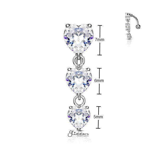 316L Surgical Steel Three Prong Set Heart CZ Vertical Drop Belly Button Navel Rings-Belly Ring, Body Piercing Jewellery, Cubic Zirconia-BJ0315-S_New-Glitters