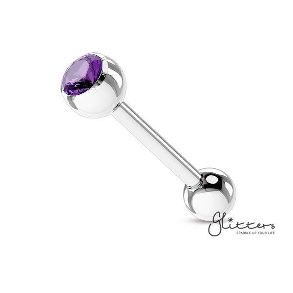 Press Fit Tanzanite Gem Set Top with Surgical Steel Tongue Barbells-Body Piercing Jewellery, Cubic Zirconia, Tongue Bar-BS03-TZ-4-Glitters