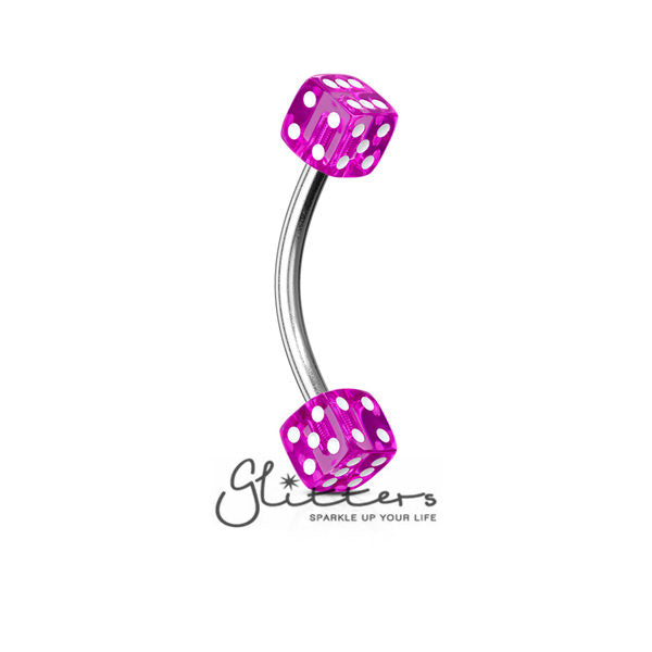 16GA UV Acrylic Dice Curved Eyebrow-Body Piercing Jewellery, Eyebrow-CA11-160833A600-Glitters