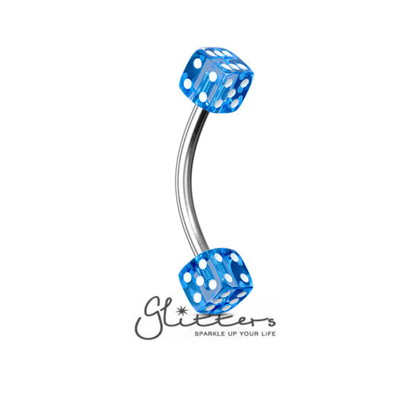 16GA UV Acrylic Dice Curved Eyebrow-Body Piercing Jewellery, Eyebrow-CA11-160833B600-Glitters