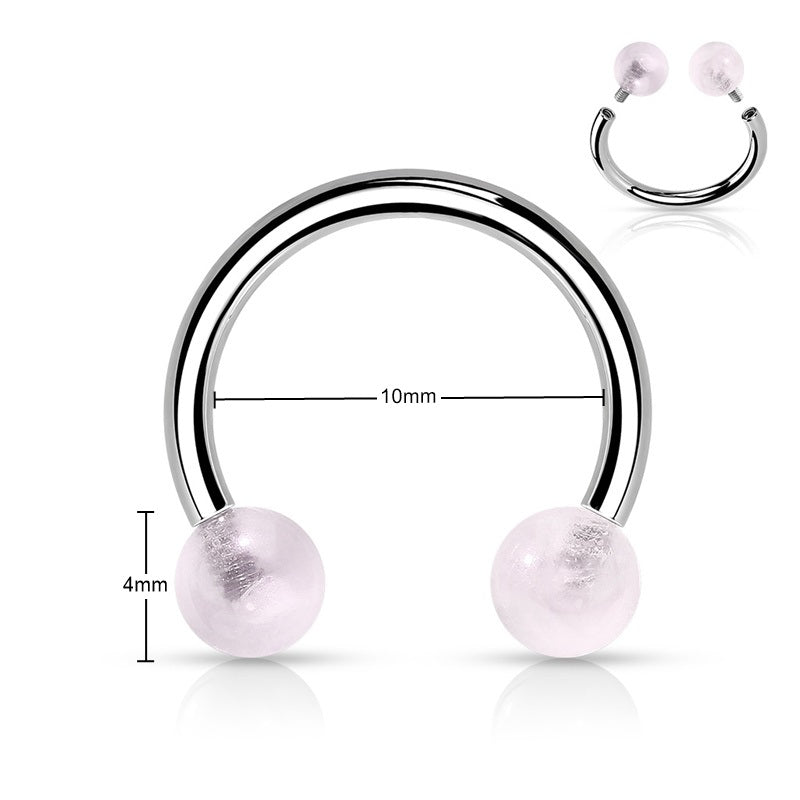 Semi Precious Stone Internally Threaded Horseshoes - Rose Quartz-Body Piercing Jewellery, Horseshoe, Septum Ring, Tragus-CP0021-RQ_800_New-Glitters