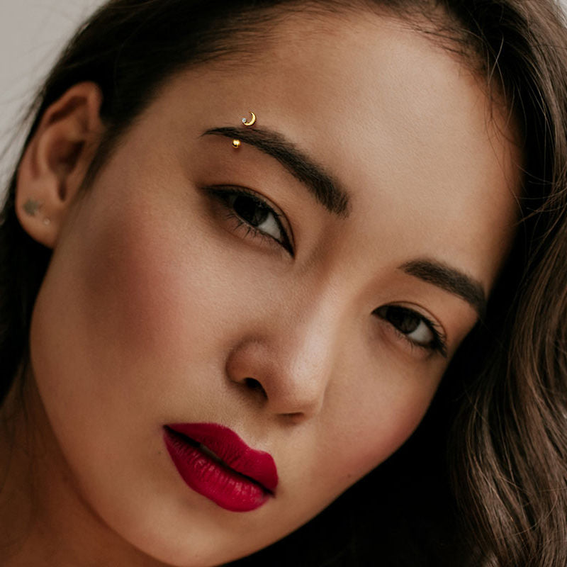 Crescent Moon Curved Barbell Eyebrow Ring - Gold-Body Piercing Jewellery, Daith, Eyebrow-EB0017-M_aebf87d7-731e-4fca-90f0-33ef5b31e9cd-Glitters