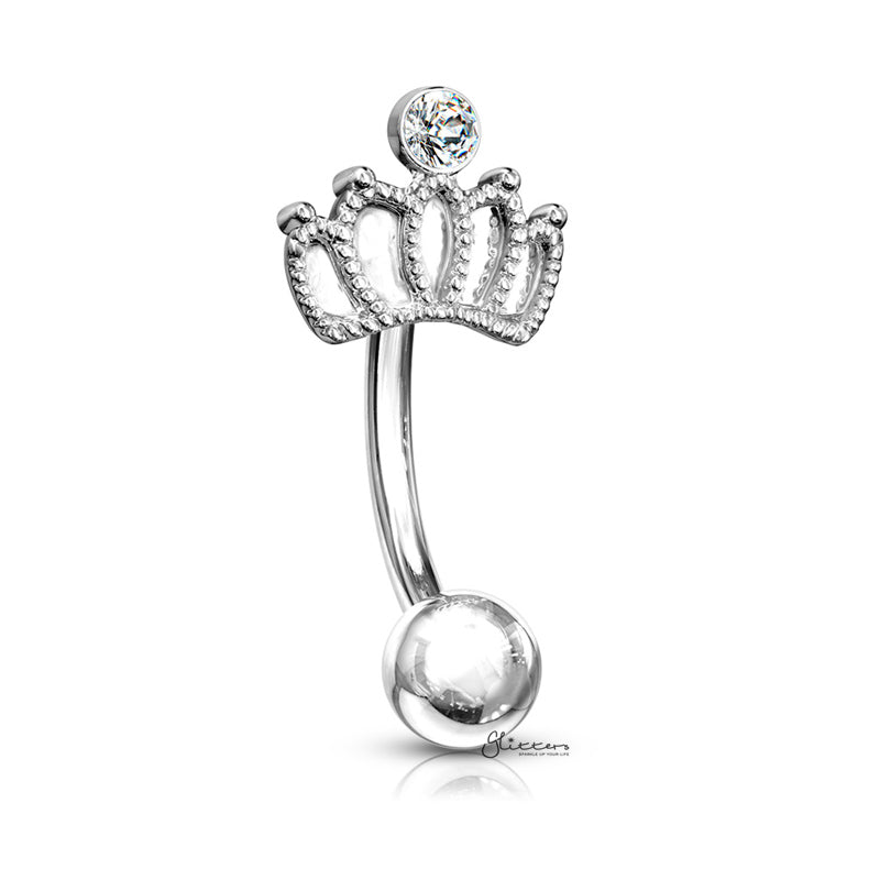 Crown Curved Barbell Eyebrow Ring - Silver-Body Piercing Jewellery, Daith, Eyebrow-EB0018-S-Glitters