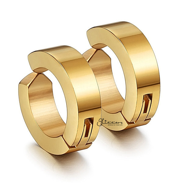 Non-Pierced Stainless Steel Clip On Hoop Earrings - Gold-earrings, Fake Earrings, Hinged Earrings, Hoop Earrings, Jewellery, Men's Earrings, Men's Jewellery, Non-Pierced, Stainless Steel, Women's Earrings, Women's Jewellery-EC0062_G02-Glitters
