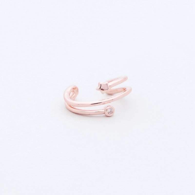3 Lines Ear Cuff with Star and CZ - Rose Gold-Body Piercing Jewellery, Cubic Zirconia, Ear Cuffs, earrings, Jewellery, Non-Pierced, Women's Earrings, Women's Jewellery-EC0094-RG1-800-Glitters