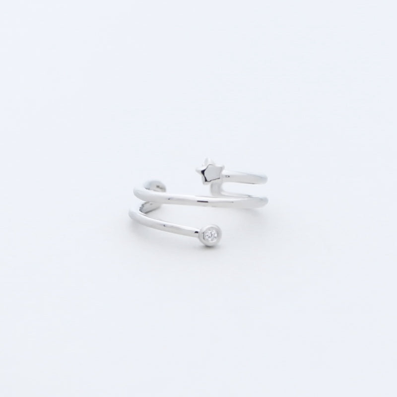 3 Lines Ear Cuff with Star and CZ - Silver-Body Piercing Jewellery, Cubic Zirconia, Ear Cuffs, earrings, Jewellery, Non-Pierced, Women's Earrings, Women's Jewellery-EC0094-S1-800-Glitters