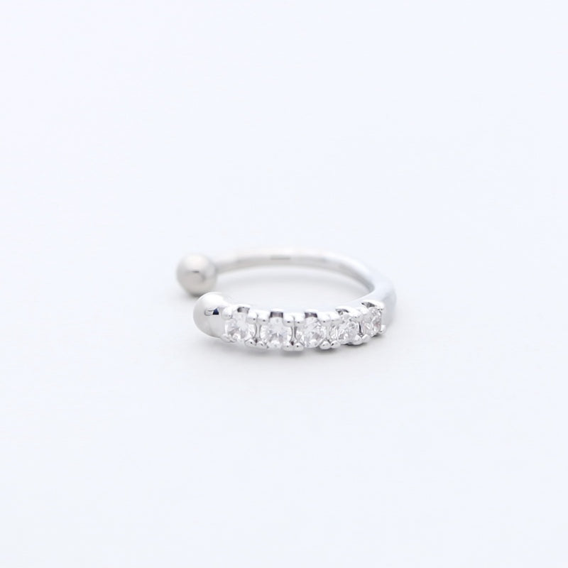 CZ Paved One Line Ear Cuff - Silver-Body Piercing Jewellery, Cubic Zirconia, Ear Cuffs, earrings, Jewellery, Non-Pierced, Women's Earrings, Women's Jewellery-EC0098-S1-800-Glitters