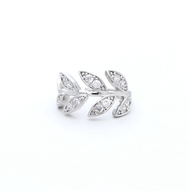 CZ Leaf Ear Cuff - Silver-Body Piercing Jewellery, Cubic Zirconia, Ear Cuffs, earrings, Jewellery, Non-Pierced, Women's Earrings, Women's Jewellery-EC0100-S1-800-Glitters