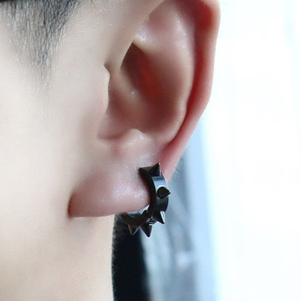 Stainless Steel Spikes Hinged Hoop Earrings-earrings, Hoop Earrings, Huggie Earrings, Jewellery, Men's Earrings, Men's Jewellery, Stainless Steel, Women's Earrings, Women's Jewellery-ER0122-Spikes-M-Glitters