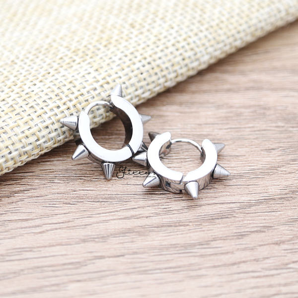 Stainless Steel Spikes Hinged Hoop Earrings-earrings, Hoop Earrings, Huggie Earrings, Jewellery, Men's Earrings, Men's Jewellery, Stainless Steel, Women's Earrings, Women's Jewellery-ER0122-Spikes-S_600-Glitters