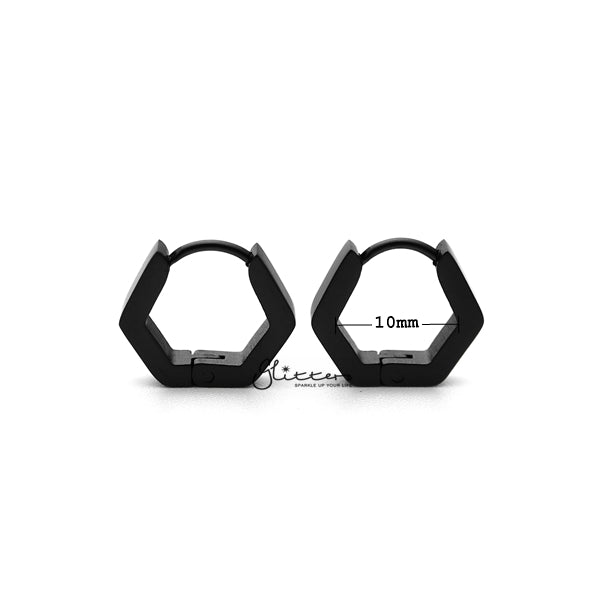 Black Titanium IP Stainless Steel Hexagon Huggie Hoop Earrings-earrings, Hoop Earrings, Huggie Earrings, Jewellery, Men's Earrings, Men's Jewellery, Stainless Steel-ER0122_hexagon_K02_New-Glitters
