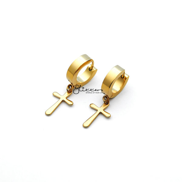 Men's Earrings Gold Stainless Steel Cross Hoop Earrings| Glitters NZ