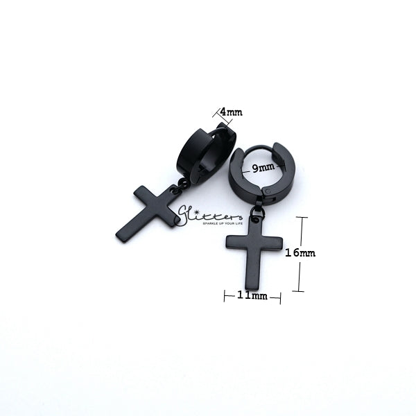 Stainless Steel Cross Dangle Huggie Hoop Earrings - Black-earrings, Hoop Earrings, Huggie Earrings, Jewellery, Men's Earrings, Men's Jewellery, Stainless Steel-ER1414_KFC01_02_New-Glitters