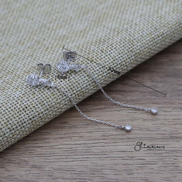 Cubic Zirconia Sterling Silver Post Stud Earrings with Drop Chain C.Z-Cubic Zirconia, earrings, Jewellery, Sterling Silver Post, Stud Earrings, Women's Earrings, Women's Jewellery-ER1462_02_New-Glitters