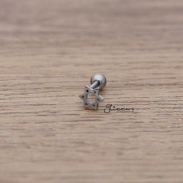 316L Surgical Steel Star of David Barbell for Tragus, Cartilage, Conch, Helix Piercing and More-Body Piercing Jewellery, Cartilage, Conch Earrings, Cubic Zirconia, Helix Earrings, Jewellery, Lobe piercing, Tragus-FP0019_08_01-Glitters