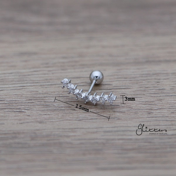 7 Cubic Gems Curved Screw Back Barbell for Tragus, Cartilage, Conch, Helix Piercing and More-Body Piercing Jewellery, Cartilage, Conch Earrings, Cubic Zirconia, earrings, Fake Plug, Helix Earrings, Jewellery, Lobe piercing, Tragus, Women's Earrings, Women's Jewellery-FP0020-7CZ-2_New-Glitters