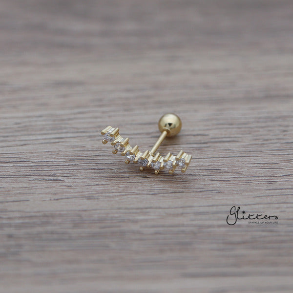 7 Cubic Gems Curved Screw Back Barbell for Tragus, Cartilage, Conch, Helix Piercing and More-Body Piercing Jewellery, Cartilage, Conch Earrings, Cubic Zirconia, earrings, Fake Plug, Helix Earrings, Jewellery, Lobe piercing, Tragus, Women's Earrings, Women's Jewellery-FP0020-7CZ-3-Glitters
