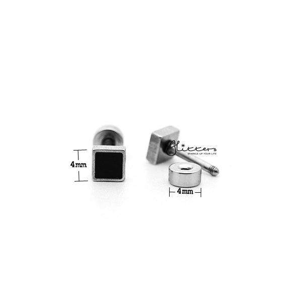 Stainless Steel Square Fake Plug with Black Center-Body Piercing Jewellery, earrings, Fake Plug, Jewellery, Men's Earrings, Men's Jewellery, Stainless Steel-FP0159_02_New-Glitters