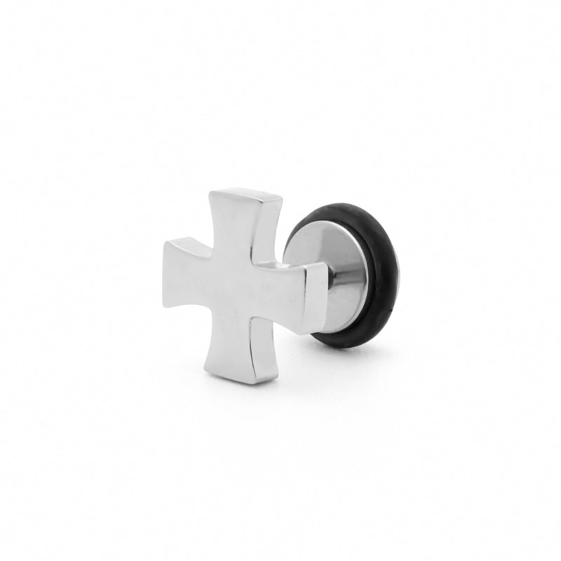 Stainless Steel Cross Fake Plug Earring-Body Piercing Jewellery, earrings, Fake Plug, Jewellery, Men's Earrings, Men's Jewellery, Stainless Steel-FP0206-1_1-Glitters
