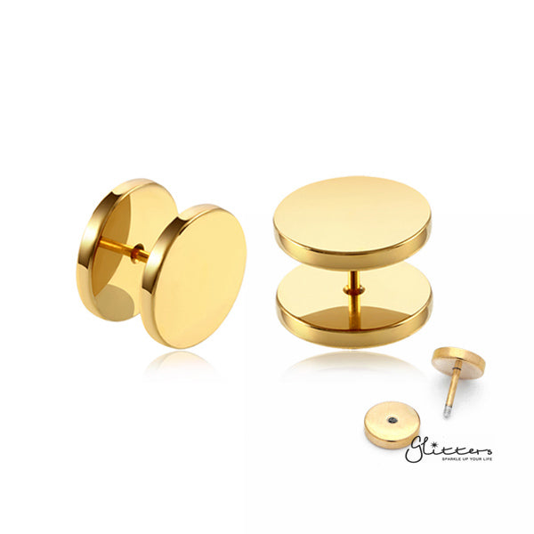 18K Gold Ion Plated Over Stainless Steel Round Fake Plug-6mm | 8mm | 10mm-Body Piercing Jewellery, earrings, Fake Plug, Jewellery, Men's Earrings, Men's Jewellery-Fp0003-g_01-Glitters