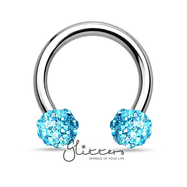 Aqua Crystal Paved Ferido Balls Surgical Steel Circular Horseshoe Barbell-Body Piercing Jewellery, Horseshoe, Septum Ring-HS31-Q3-Glitters