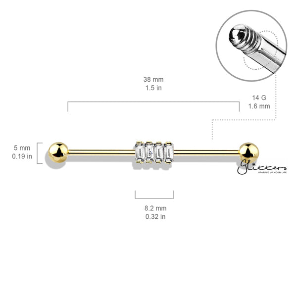 316L Surgical Steel Industrial Barbells with 4 Square CZ Set-Body Piercing Jewellery, Cubic Zirconia, Industrial Barbell-IB0003-BI79-02-Glitters