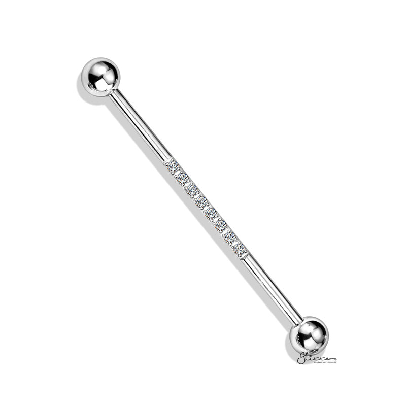 CNC Set Lined CZ Industrial Barbell - Clear-Body Piercing Jewellery, Cubic Zirconia, Industrial Barbell-IB0003-CZLINE-C-Glitters