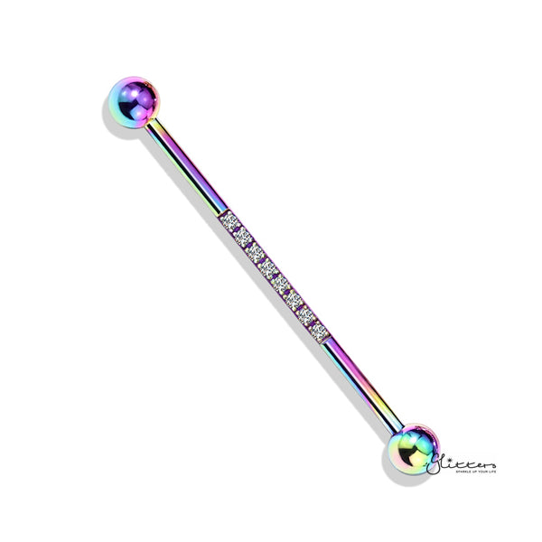 CNC Set Lined CZ Industrial Barbell - Rainbow-Body Piercing Jewellery, Cubic Zirconia, Industrial Barbell-IB0016-M_38582791-2ffa-41ad-abc1-738570607b5d-Glitters