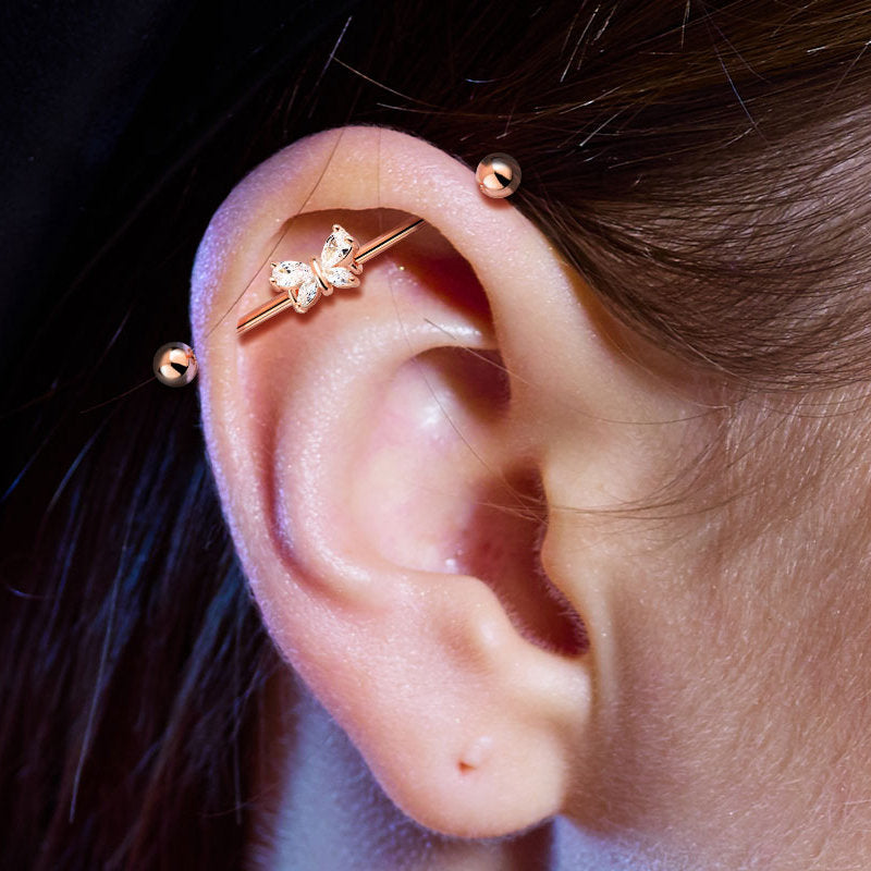 CZ Butterfly Industrial Barbell - Gold-Body Piercing Jewellery, Cubic Zirconia, Industrial Barbell-IB00393_30196aff-f90f-43ba-9996-12ded0285929-Glitters