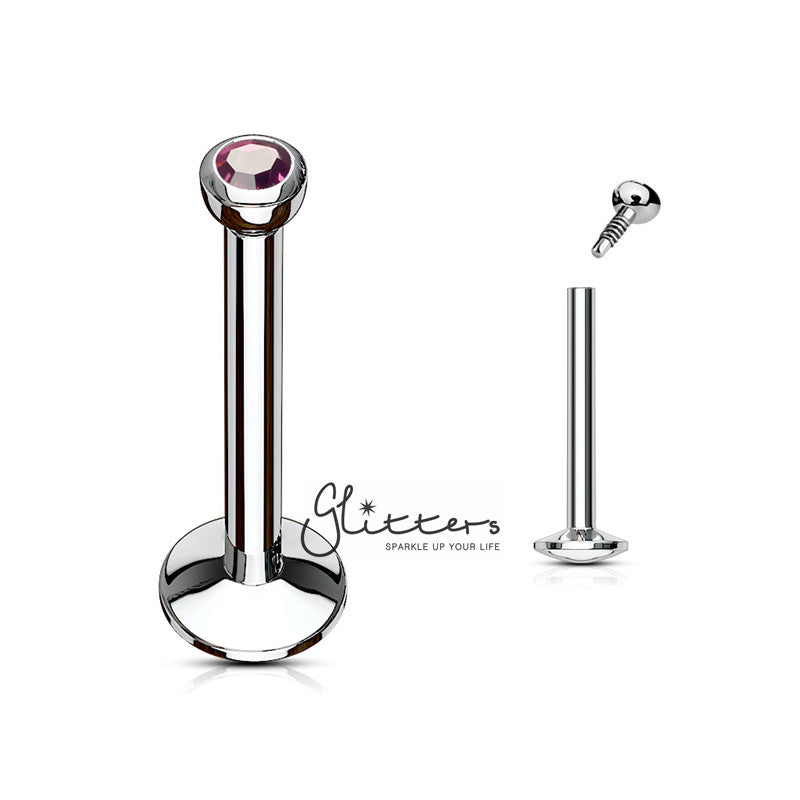 16GA 316L Surgical Steel Internally Threaded Labret with Press Fit 2mm Gem-Body Piercing Jewellery, Labret, Monroe-LB0001-A-Glitters