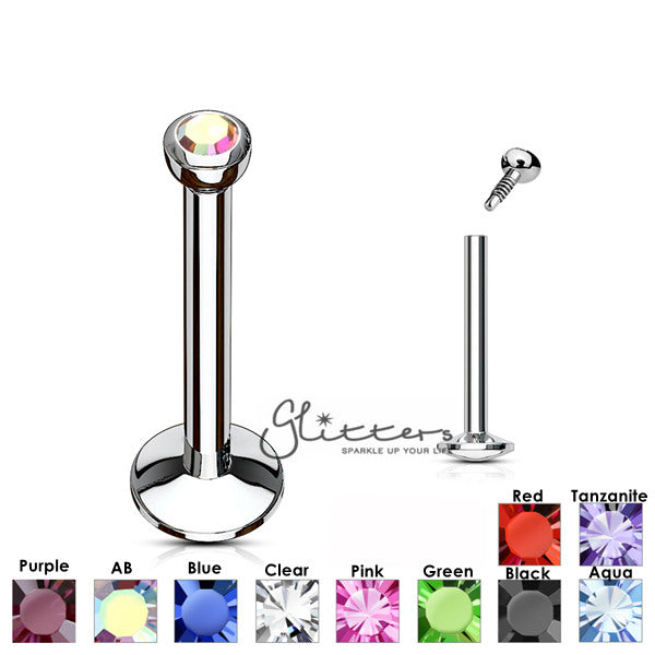 16GA 316L Surgical Steel Internally Threaded Labret with Press Fit 2mm Gem-Body Piercing Jewellery, Labret, Monroe-LB01-Glitters