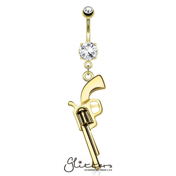 Gold Gun Belly Ring Body Piercing Belly Button Ring |Glitters