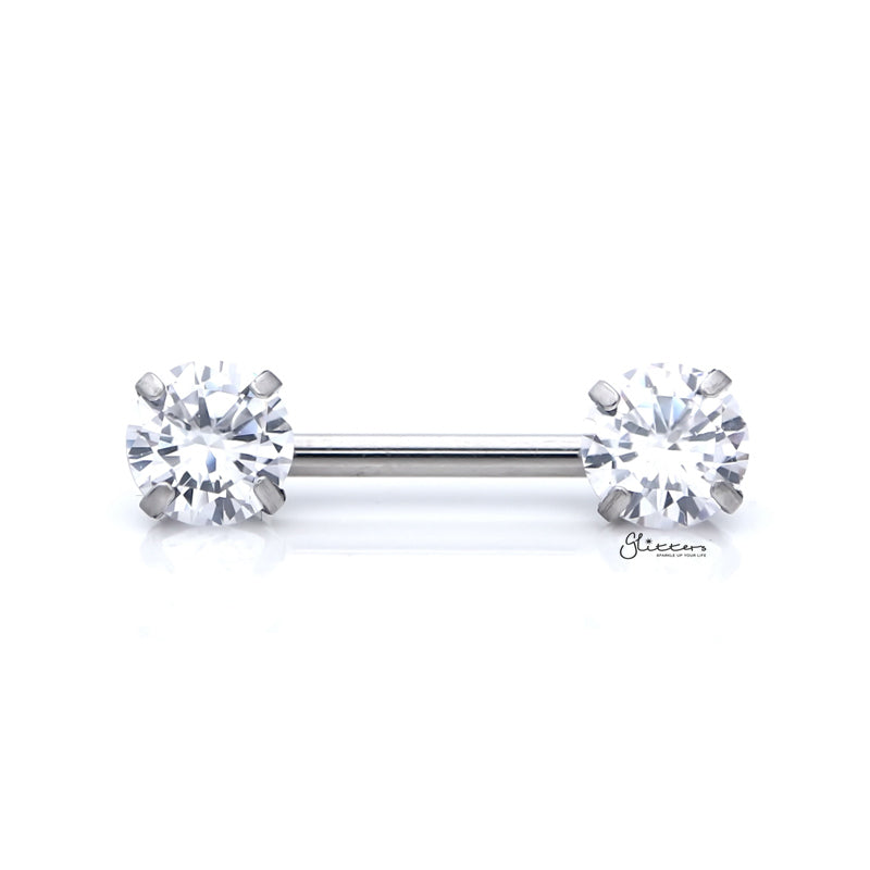 Round CZ Ends Push in Nipple Barbell - Clear-Body Piercing Jewellery, Cubic Zirconia, Nipple Barbell-NB0025-C_800_79c3fda3-df26-4307-8321-3966602aac5d-Glitters