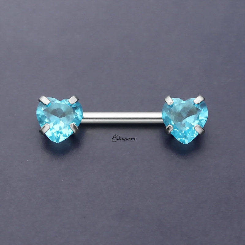 Heart CZ Ends Push in Nipple Barbell - Aqua-Body Piercing Jewellery, Cubic Zirconia, Nipple Barbell-NB0026-Q_800-Glitters