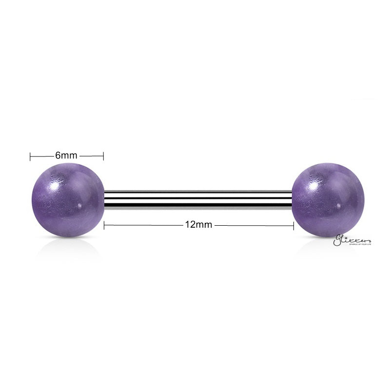 Amethyst Stone Balls Straight Barbell - Tongue | Nipple-Body Piercing Jewellery, Nipple Barbell, Tongue Bar-NB0028-A-Glitters