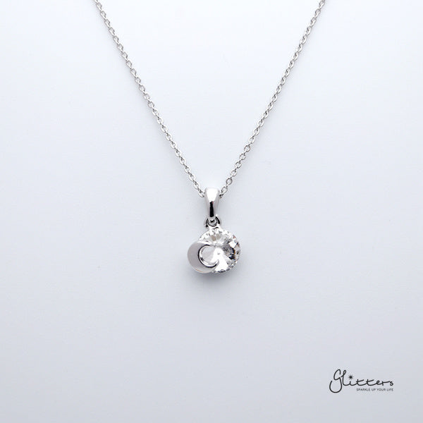Sparkling Circle Crystal with Moon Pendant Necklace-Crystal, Cubic Zirconia, Jewellery, Necklaces, Women's Jewellery, Women's Necklace-NK10360-Glitters