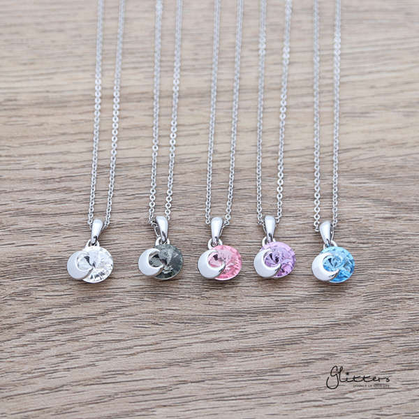 Sparkling Circle Crystal with Moon Pendant Necklace-Crystal, Cubic Zirconia, Jewellery, Necklaces, Women's Jewellery, Women's Necklace-NK10365-Glitters
