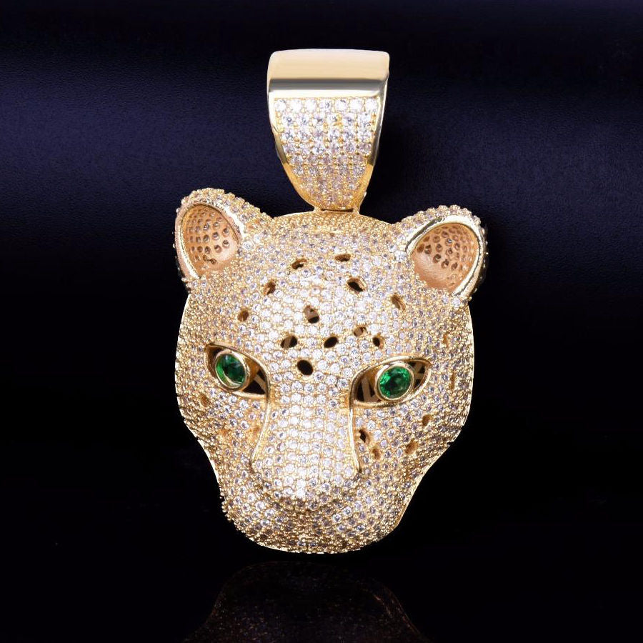 Iced Out Leopard Pendant - Gold-Hip Hop, Hip Hop Pendant, Iced Out, Men's Necklace, Necklaces, Pendants-NK1085G2-Glitters