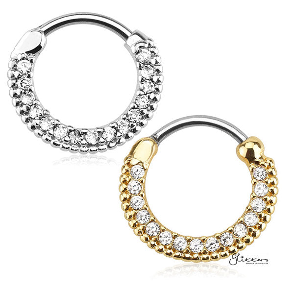 316L Surgical Steel Round Top Nose Septum/Ear Cartilage Clickers-Body Piercing Jewellery, Cartilage, Cubic Zirconia, Nose, Septum Ring-NS0037-ALL_600-Glitters