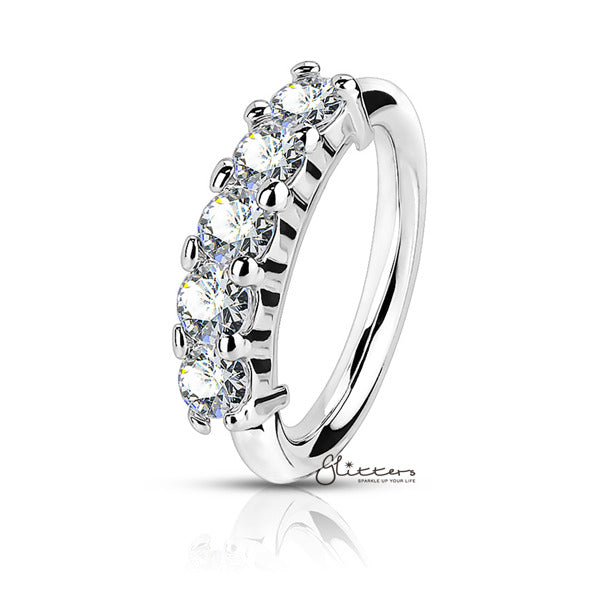 20 Gauge Surgical Steel Bendable Hoop Ring with 5 Lined CZ-Body Piercing Jewellery, Cubic Zirconia, Nose Piercing, Nose Piercing Jewellery, Nose Ring-NS0074-Glitters