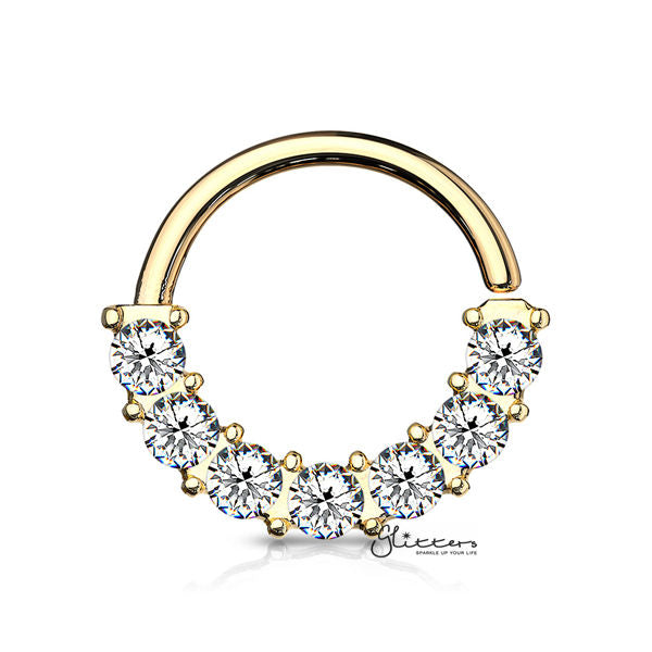Surgical Steel 7 Gem Front Facing Set Bendable Hoop Rings-Silver | Gold | Rose Gold-Body Piercing Jewellery, Cartilage, Cubic Zirconia, Nose, Septum Ring-NS0081_G-Glitters