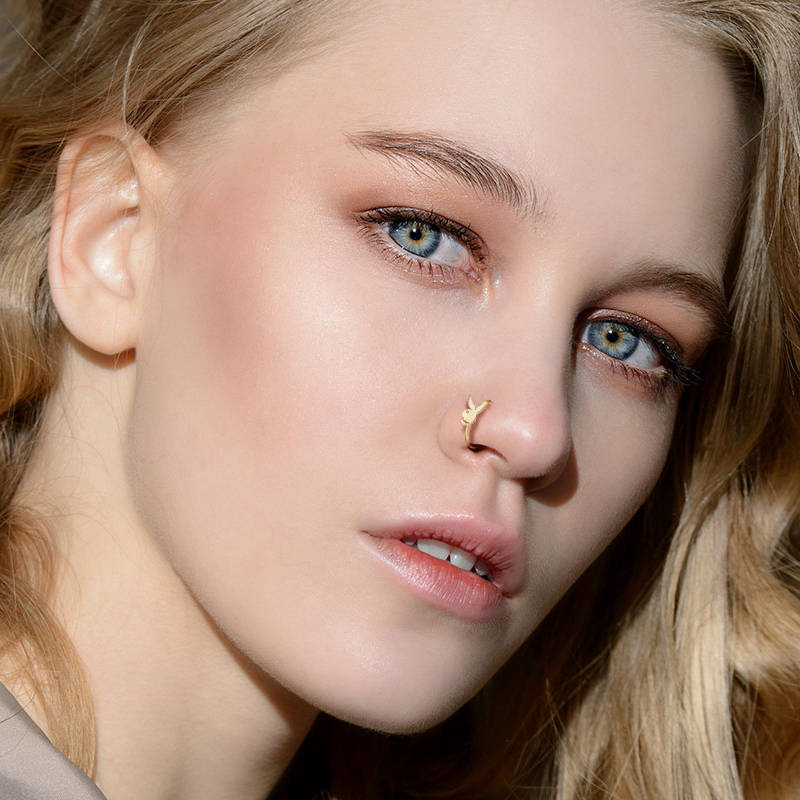 Playboy Bunny Top Bendable Hoop Nose Ring - Gold-Body Piercing Jewellery, Nose Piercing Jewellery, Nose Ring, Nose Studs-NS0115-M_243bde34-c4a3-4a46-a06e-1351ec38bce2-Glitters