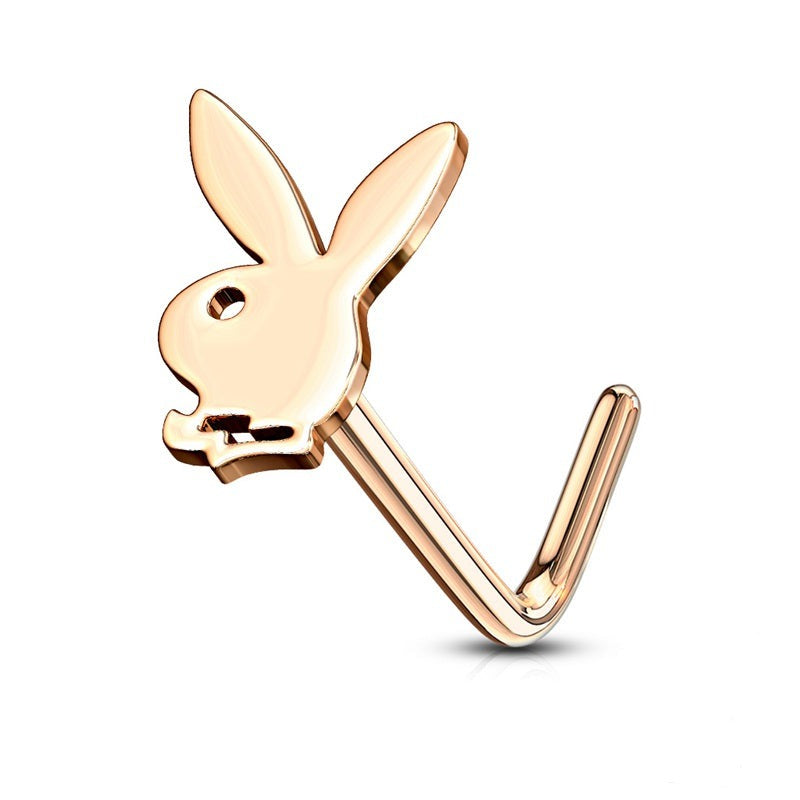 Playboy Bunny Top L Bend Nose Stud -Rose Gold Glitters NZ