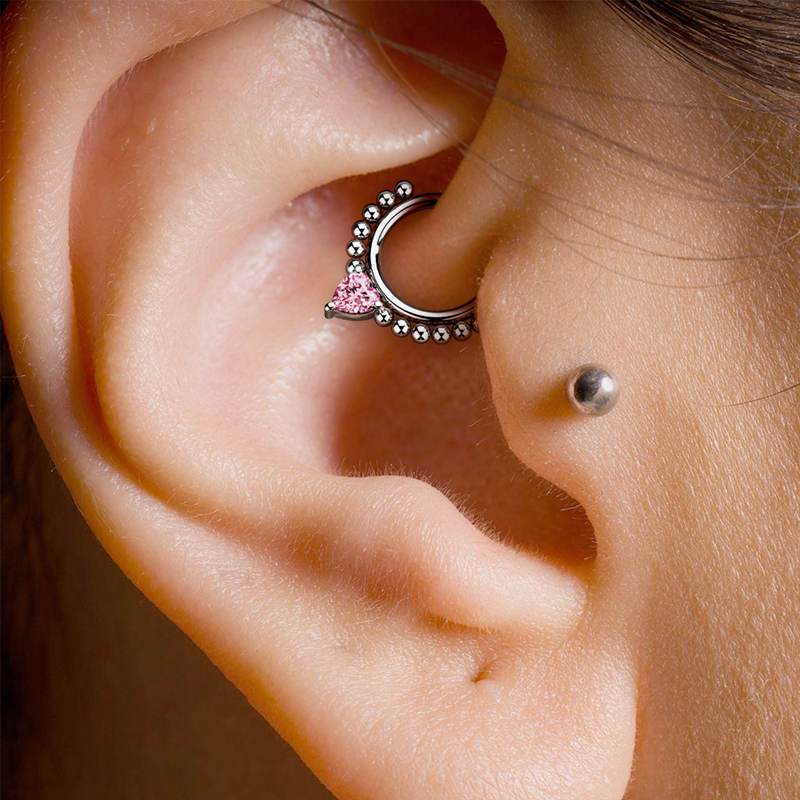 Heart CZ Hinged Segment Hoop Ring - Aurora Borealis-Body Piercing Jewellery, Cartilage, Cubic Zirconia, Daith, Septum Ring-NS0117-PM_feddc9d9-18af-48bb-8fa3-71bc621f86e6-Glitters