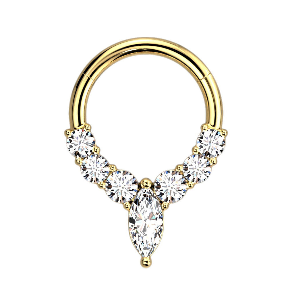 Marquise Center CZ Hinged Segment Septum Ring-Body Piercing Jewellery, Cartilage, Cubic Zirconia, Daith, New, Septum Ring-NS0137-G3_1-Glitters